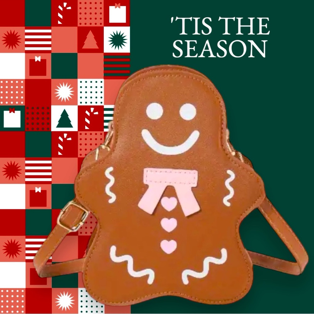 🆕 Gingerbread Man Lady Crossbody Bag - Cute Faux Leather Purse - Zip Closure